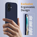 Miniatyrbillede 4 af 4: Etui + 2 stk hærdet glas til iPhone 16, Ultra Slim Soft Flydende Silikon Beskyttelse Mat Effekt Marineblå Transparent