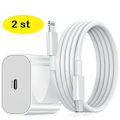 Miniatyrbild 1 av 5: 2 pcs iPhone snabbladdare USB-C strömadapter 20W + Kabel Vit