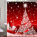 Miniatyrbillede 1 af 5: ##/Bruseforhæng Jul, Rød, 180 x 200 cm, Skimmelresistent, Ch##/