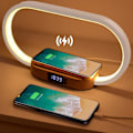 Miniatyrbilde 1 av 5: Trådløs Lader Sengelampe, Touch med USB-Port, Induksjonslader med Klokke, Bordlampe med 3 Fargemoduser og Dimbar, Tre & Hvit