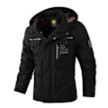 Miniatyrbild 1 av 2: Herrar Vinter Militär Bomberjacka Taktisk Vindjacka Huvad Vattentät Kappa Medellång Höst Ytterkläder med Flera Fickor Svart 4XL