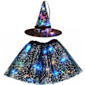 Miniatyrbillede 5 af 5: Piger Børn Pige Lysende Led Glød Lys Elf Hexe Hat Stjerne Skjold Edderkoppespind Troldmand Kostume Party Gave Halloween Festivaler 15 for 2 - 8 år