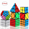 Pikkukuva 1 / 3: Nopeuskuutiosetti, Magic Cube -paketti 2x2 3x3 4x4 Pyramidi - Leikkipalapelikuutio lapsille ja aikuisille 8-osainen setti