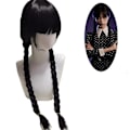 Miniatyrbild 2 av 5: 4-9 År Barn Flickor Onsdag Addams Cosplay Set Halloween Karneval Party Klänning/Peruker