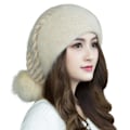 Pikkukuva 1 / 5: Neulottu Baggy Slouchy Takapompom Stretchinen Kaksinkertainen Lämpöä Pitävä Paksuuntunut Syksy Talvi Naisten Lakki Ulkokäyttöön Beige Beige One Size