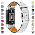 Miniatyrbild 1 av 5: Premium Äkta Läder Justerbart Armband för Fitbit Charge 6/5 - Perfekt Silver Silver Fitbit Charge 6