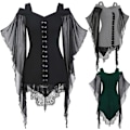 Miniatyrbilde 2 av 5: Kvinner Gotisk Kryss Kors Blonder Innsats Erme T-skjorte Plus Size Topper Gray L