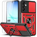 [CA] Booling Stødsikkert Cover med Ring & 2x Skærmbeskyttere til Samsung Galaxy A17 5G/4G - Rød [JUN] Rød