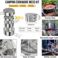 Miniatyrbillede 3 af 6: Campingkogesæt, 4-dele rustfrit stål gryder, pande og tallerken med foldbare håndtag, kompakt indlejringsdesign til backpacking