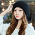 Miniatyrbilde 4 av 5: Strikket Baggy Slouchy Lue med Bakre Pompom, Elastisk Dobbelt Lag, Varmeisolerende, Forsterket, Høst/Vinter, Damelue for Utendørsbruk, Svart Black One Size