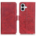 Miniatyrbillede 1 af 5: iPhone 16 Etui PU Læder Side Magnetisk Stativ Kortlommer Telefon Etui - Rød