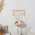Miniatyrbillede 5 af 5: Træ macramé kattehængekøje og vævet bomuldsreb til ophængning (30*100cm)