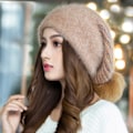 Pikkukuva 2 / 5: Neulottu Baggy Slouchy Takapompom Stretchinen Kaksinkertainen Lämpöä Pitävä Paksuuntunut Syksy Talvi Naisten Lakki Ulkokäyttöön Beige Beige One Size