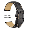 Miniatyrbild 1 av 4: Äkta läderklockarmband 14mm 16mm 18mm 19mm 20mm 21mm 22mm 23mm 24mm Ersättningsband Armband för män och kvinnor Svart-Svart-B 20mm