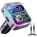 Miniatyrbillede 1 af 5: Bil hurtigoplader tydeligt opkald 48W dobbelt mikrofon bil bluetooth sender mobiltelefon billader