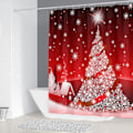 Miniatyrbillede 2 af 5: ##/Bruseforhæng Jul, Rød, 180 x 200 cm, Skimmelresistent, Ch##/