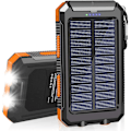 Miniatyrbillede 1 af 5: Solcelleoplader 20000mAh Solcelle Powerbank Vandtæt Bærbar Oplader med Dobbelte 5V USB-Porte/LED Orange