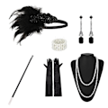 Miniatyrbillede 1 af 5: 1920'ernes Flapper-kostume Pandebånd Halskæde Handsker Armbånd Gatsby M F Onesize F F Onesize F Onesize