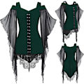 Miniatyrbillede 4 af 5: Dame Gothic Kryds Kors Blonder Indsats Ærme T-shirt Plus Size Toppe Gray XXL
