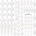 Miniatyrbilde 2 av 4: SPRINGOS® 72 stk. Juletrekuler Tredekorasjon, Pynt, Kongler, Godteri, Gaver, Stjerner, Tre - Hvit Hvit