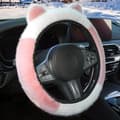 Vinterrattöverdrag, plyschfleece med elastisk kattörondesign, för kvinnor, rosa och vit, 37-38 cm