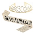 Miniatyrbild 2 av 2: Kvinnor Glittrande Rhinestone Brev Tryckt Bälte Tiara Set Födelsedag Guld 80 År Gammal Gyllene 80 år gammal
