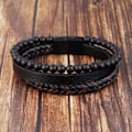 Miniatyrbild 3 av 5: Natursten Vulkansten Läderarmband Rostfritt Stål Flätad Läder Multilager Armband Herr Titanstål Smycken