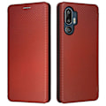 Miniatyrbillede 1 af 4: Til HTC U24 Pro 5G Etui Stativ Kortholder Læder Telefon Cover Kulfiber Tekstur LGL Multicolor Style B
