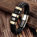 Miniatyrbillede 3 af 5: Rustfrit stål læder vævet armbånd titanium stål magnetisk armbånd herre gaver LGL B