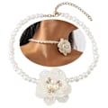 Miniatyrbillede 2 af 5: Camellia Blomst Halskæde Simpel Imitation Perle Choker Kraveben Kæde Halskæde (LGL)