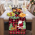 Miniatyrbilde 2 av 5: Julebordløper med Julenissen og Reinsdyr, Bøffelrutete Julebordløper med Snøfnugg, 33x183cm (LGL)