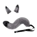 Miniatyrbillede 1 af 5: Faux Fur Kat Fox Ulv Pelsagtig Hale Og Clip Ører Til Halloween Fest Kostume Tilbehør Ulv LGL grey black