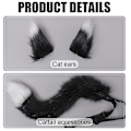 Miniatyrbillede 3 af 5: Faux Fur Kat Fox Ulv Pelsagtig Hale Og Clip Ører Til Halloween Fest Kostume Tilbehør Ulv LGL black White
