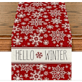 Miniatyrbillede 1 af 5: Rød Juledug med Hello Winter Snefnug, Køkken Spisebordsdekoration, Sæsonbestemt Juleferie til Hjemmefest, 33x183 cm (LGL)