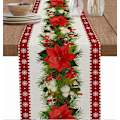 Miniatyrbillede 1 af 5: Rød juledug i landlig stil, tørklæder, spisebordsdug med snefnug og julestjerner, 33 x 183 cm (LGL)