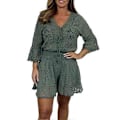 Miniatyrbillede 1 af 5: 2 stk./sæt Dame Top Shorts Sæt Udhulet Blonde Blomsterbroderi V-hals Snøre Trekvartærmer Elastisk Høj Talje Løs Dating Com LGL green M