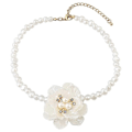 Miniatyrbillede 1 af 5: Camellia Blomst Halskæde Simpel Imitation Perle Choker Kraveben Kæde Halskæde (LGL)