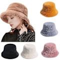 Miniatyrbild 1 av 4: Damer Fuskpäls Bucket Hatt Varm Hatt Bred Brätte Unisex Fluffig Vinter Mjuk Hatt LGL white