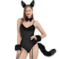 Miniatyrbillede 5 af 5: Faux Fur Kat Fox Ulv Pelsagtig Hale Og Clip Ører Til Halloween Fest Kostume Tilbehør Ulv LGL black