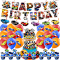 Miniatyrbillede 1 af 4: Hot Wheels Fødselsdagsfest Dekorationer Banner Ballon Kage Topper Sæt