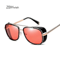 Miniatyrbillede 2 af 5: Tony Stark Solbriller Mand Kvinde Steampunk Solbriller Herre Vintage Gradient Rød Solbrille UV400 LGL Double gray