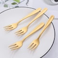 Miniatyrbilde 4 av 5: Kakegaffel i rustfritt stål med 3 tenner, fruktgaffel, 8-delt gullgaffelsett, speilpolert, perfekt for bryllup, fest, dessert (LGL)