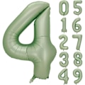 Miniatyrbilde 1 av 5: Nummer 4 Ballong, Store Nummerballonger 101 cm, 4-årsdag Festdekorasjoner Fjerde Bursdagsskilt Dekor, Salviegrønn (LGL)