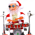 Miniatyrbillede 2 af 4: Dansende og syngende julemand, der spiller tromme, juledukke, musikalsk, bevægelig figur, batteridrevet dekoration Shelf drum