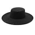 Miniatyrbillede 1 af 5: Fransk Damehat Stor Bred Skygge 10cm Fedora Hat Vinter Uld Derby Bryllup Jazz Hatte Flad Top Filt Hat LGL Black01 56-58CM