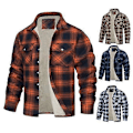 Miniatyrbillede 4 af 5: Herre Efterår Vinter Jakke Plaid Print Revers Blød Plys Lommer Enkeltknappet Løs Fortykkede Lange Ærmer Casual Mellemlang Herre Frakke LGL black M