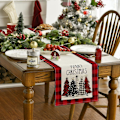 Miniatyrbillede 2 af 5: Akvarel Rød og Sort Buffalo Plaid Juletræer Glædelig Jul Bordløber, Sæsonbestemt Vinter 13 x 72 Tommer - Flerfarvet/Rød (LGL)