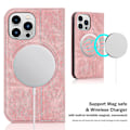 Miniatyrbild 2 av 5: Plånboksfodral för iPhone 15 Pro Max 6,7 tum Kompatibel med Magsafe-laddare, Magnetiskt Flip Folio PU Läder Telefonskal Stötsäkert Skydd, Rosa (LGL)