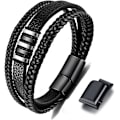 Miniatyrbillede 1 af 5: Sort læderarmbånd til mænd - Gave til mænd 23cm (LGL)