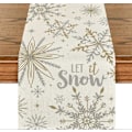 Pikkukuva 1 / 5: Beige Lumitähti Let It Snow Talvipöytäliina, Jouluinen Keittiön Ruokapöydän Koriste 13x72 Tuumaa (LGL)